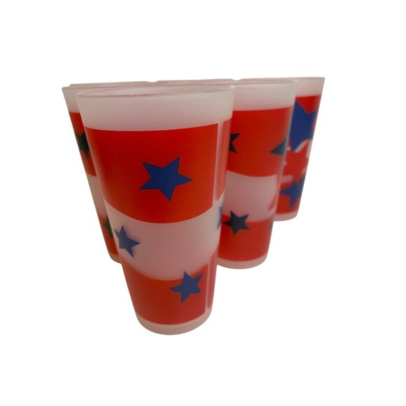 Set Of 6 Vintage Patriotic Star Plastic 6” Tall Tumblers Red Blue Americana - Picture 5 of 6